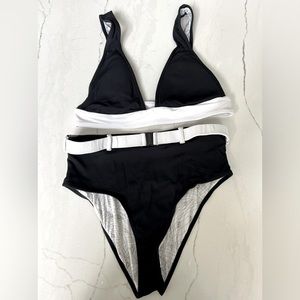 Volcom black and white high waisted belt bikini set